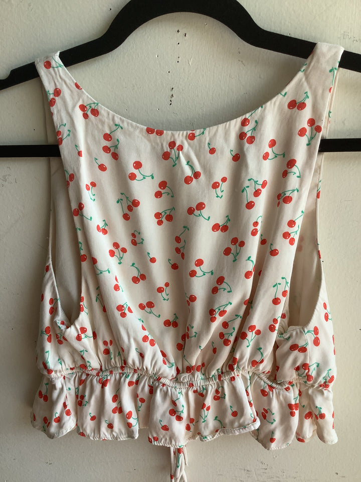 Cherry Print Drawstring Peplum Crop Top