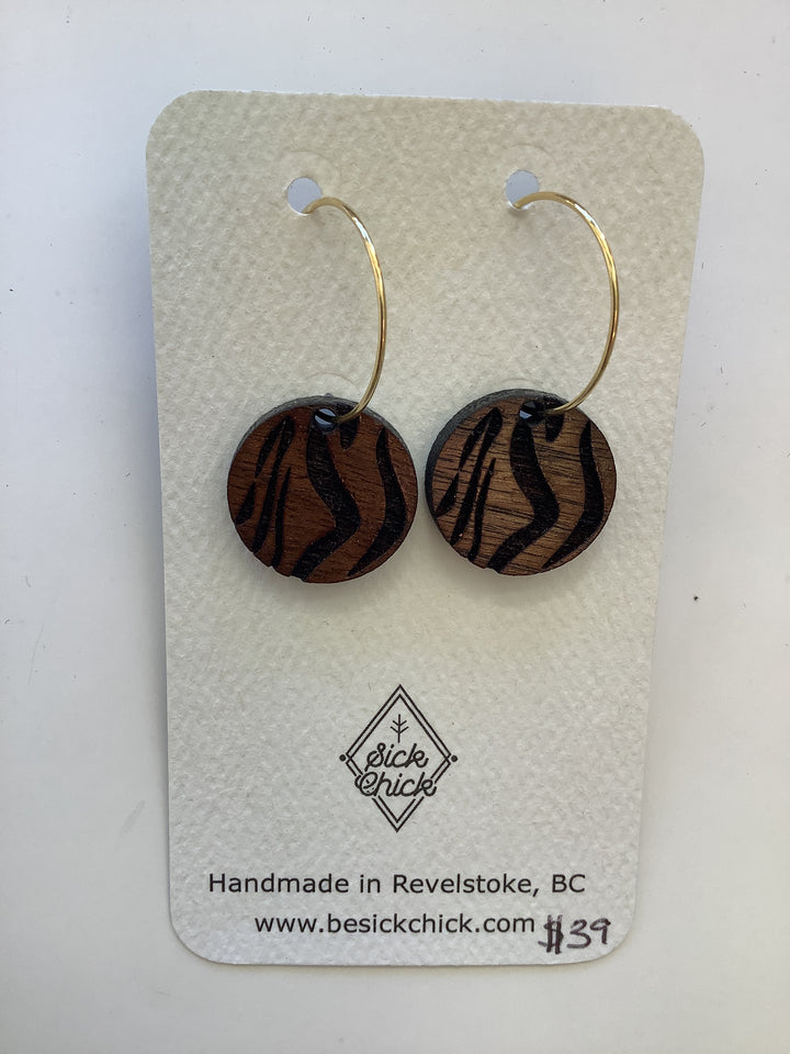 Wooden Zebra Pattern Dangle Earrings - Sick Chick ( Revelstoke, BC)