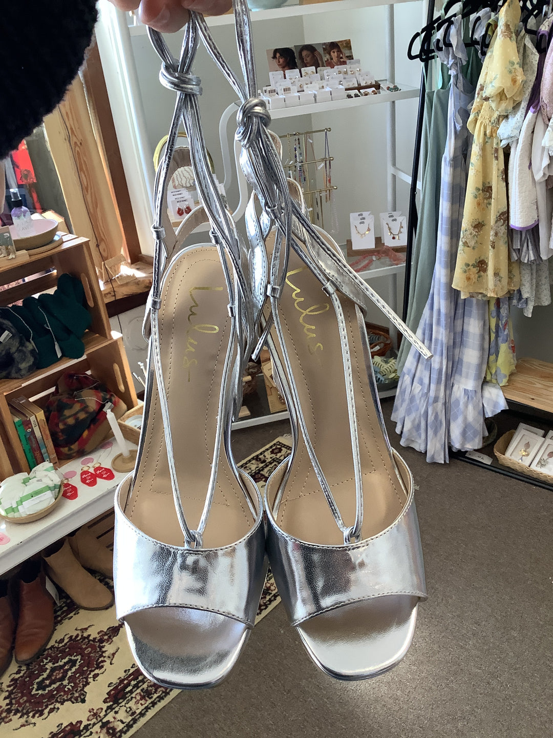 Lulus Silver Lace Up Heals