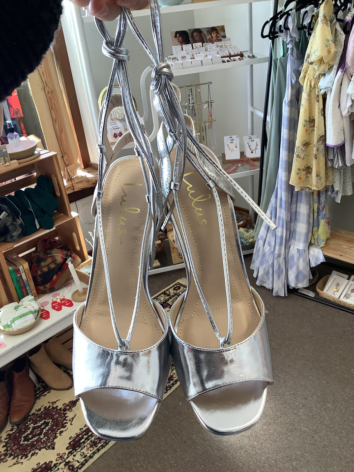 Lulus Silver Lace Up Heals