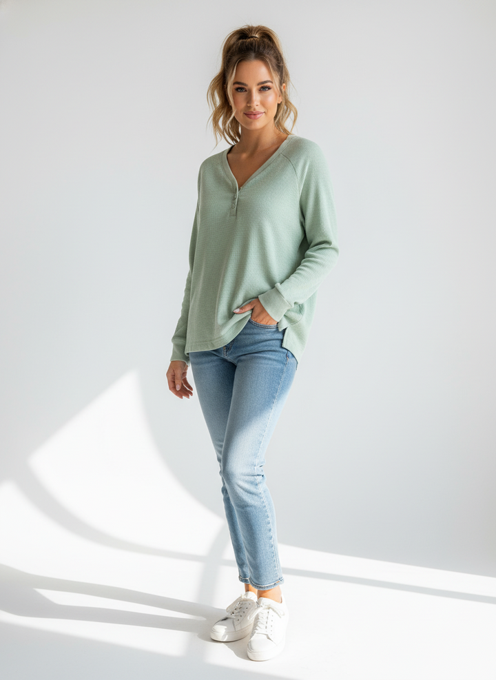 Vintage Sage Henley Long Sleeve Shirt
