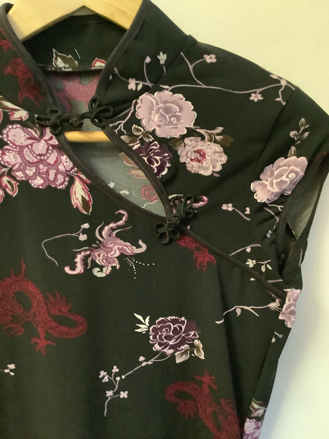 Vintage Dragon Bloom Satin Mandarin Top