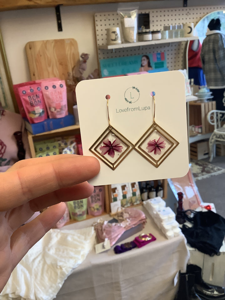 Pink Flower Diamond Resin Earrings- Love From Lupa