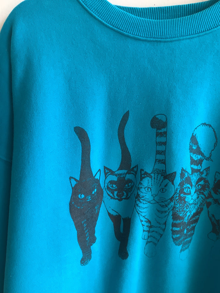 Turquoise Cat Graphic Sweatshirt