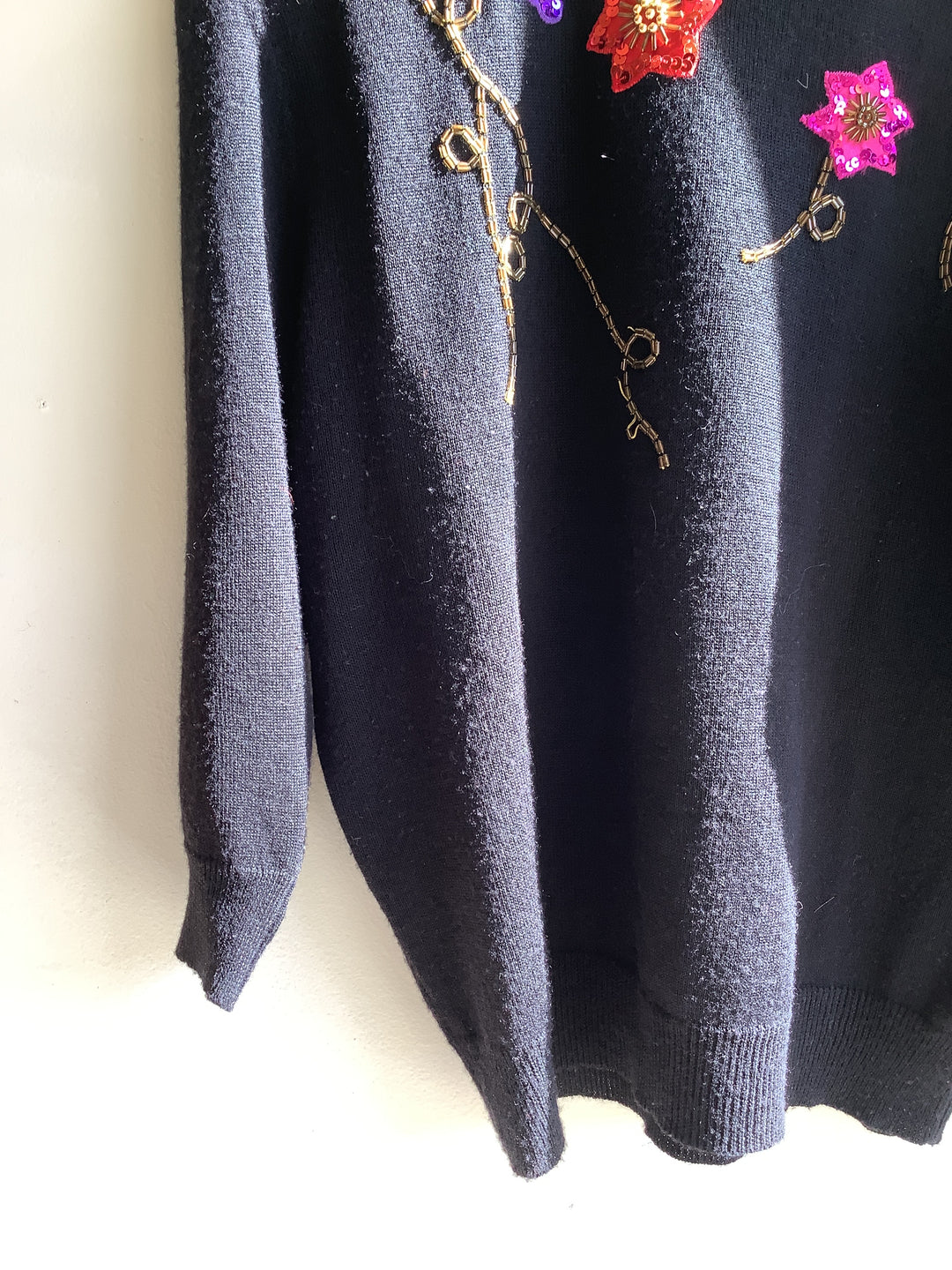 Vintage 80s Sequin Floral Embellished Sweater