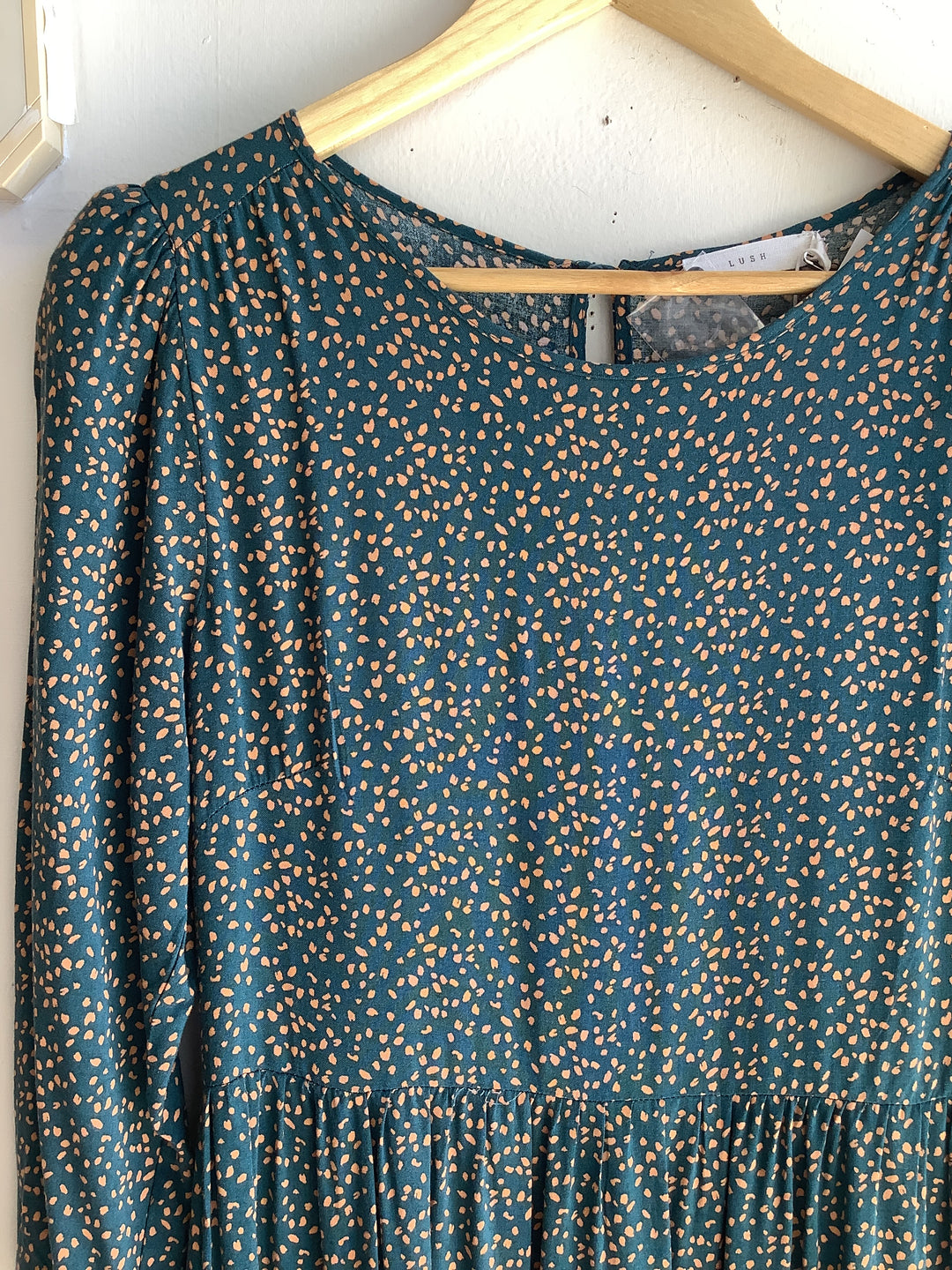 Lush Teal Dotted Ruffle Mini Dress