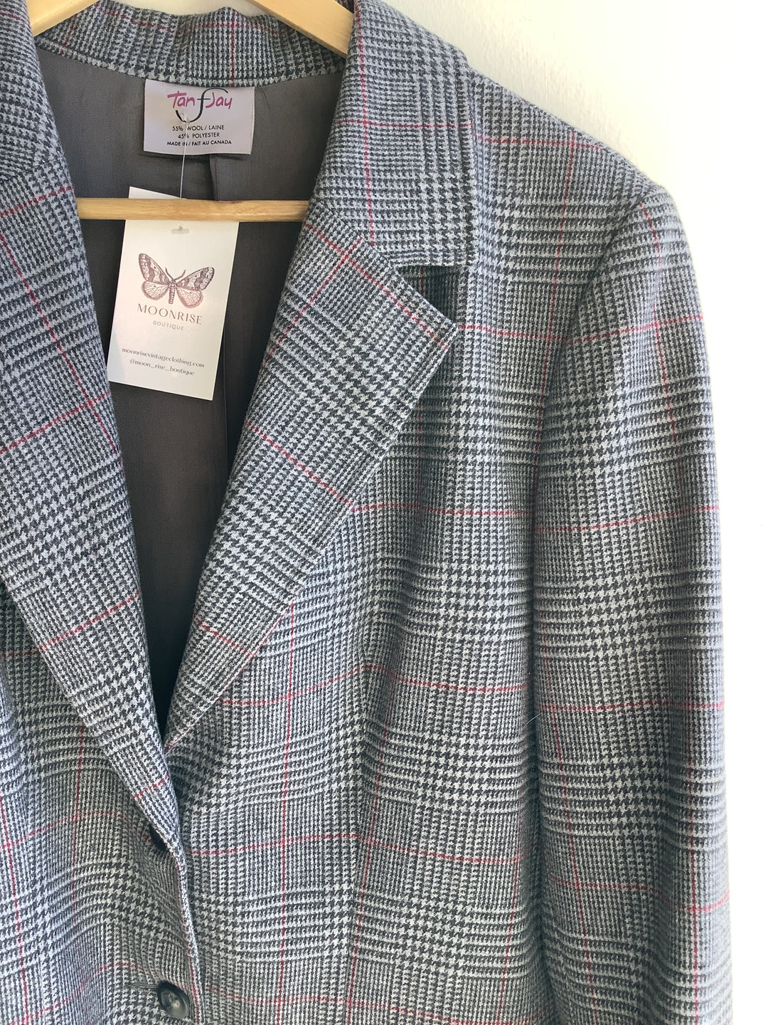 Vintage 80s Wool Glen Plaid Blazer