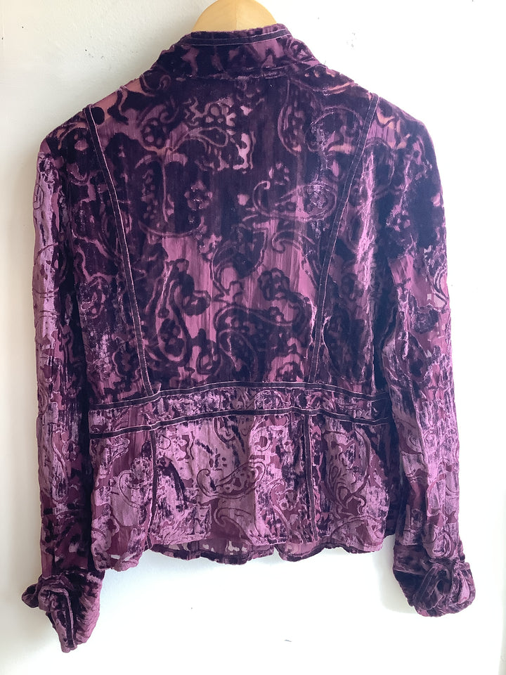 Vintage Crushed Velvet Brocade Jacket- Deep Plum