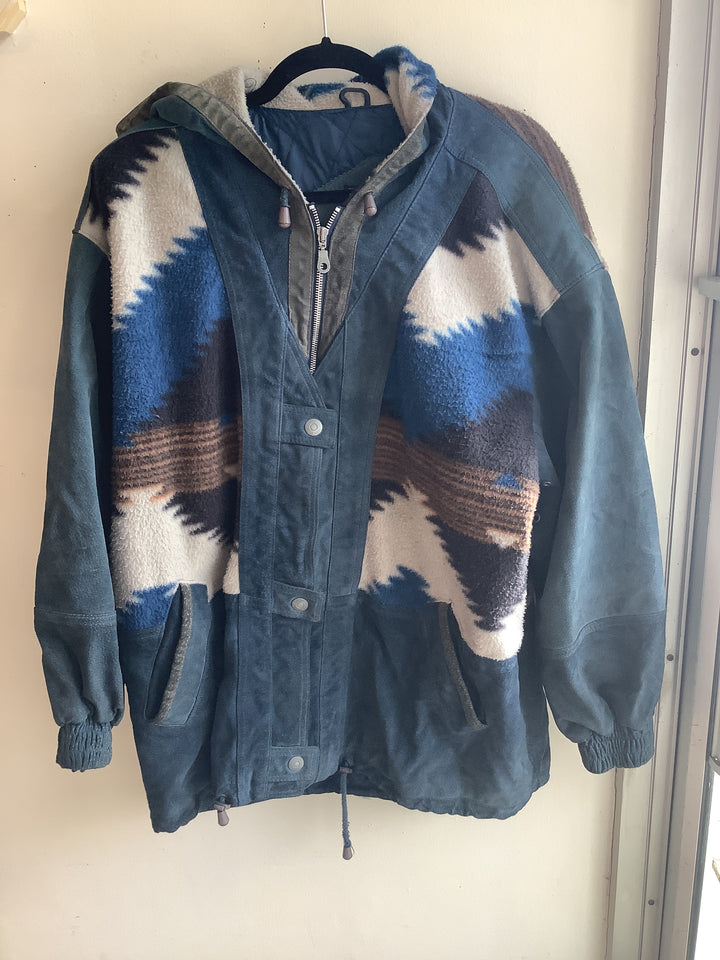 Vintage Smart Set Southwestern Fleece+Suede Hooded Jacket