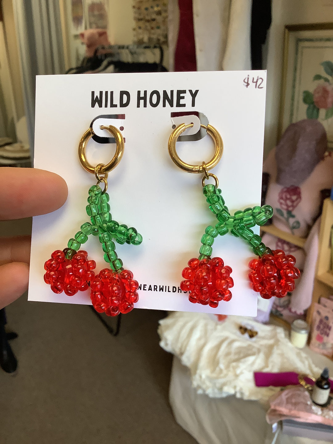 Wild Honey Beaded Cherry Earrings