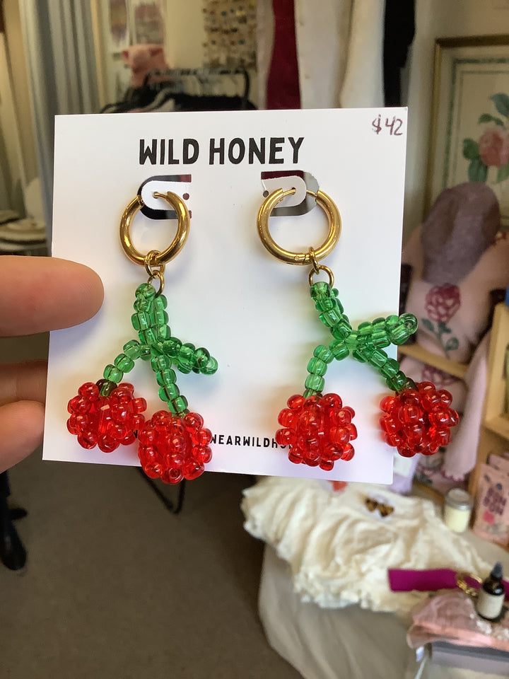 Wild Honey Beaded Cherry Earrings