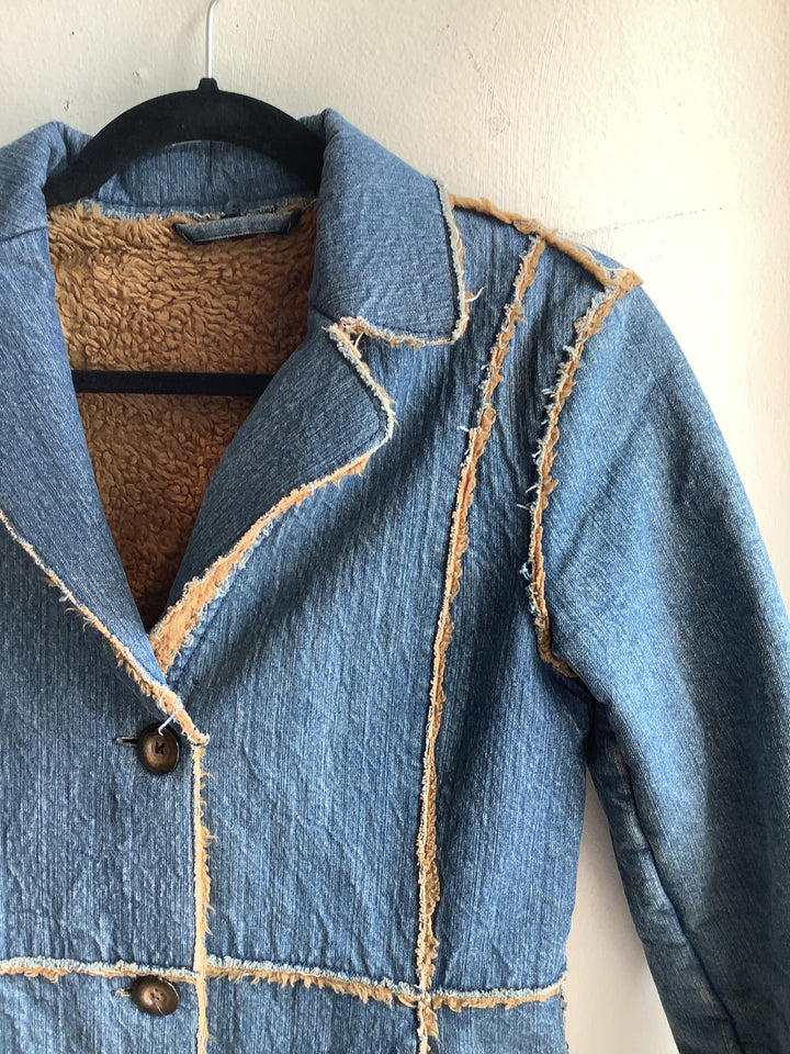 Raw Edge Denim Sherpa Blazer Jacket