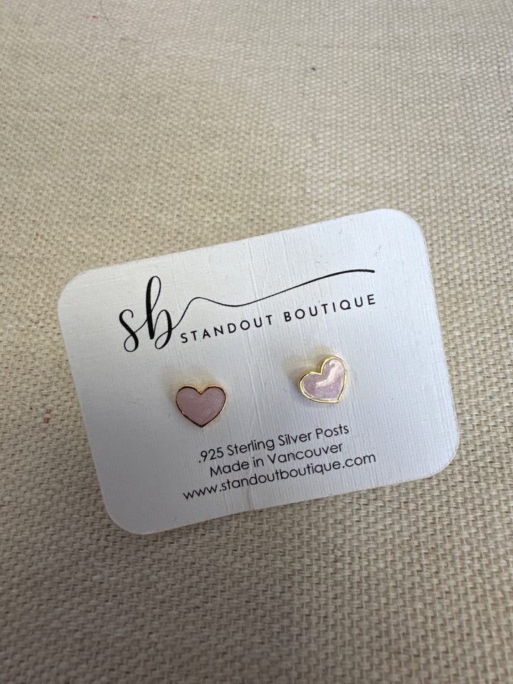 Standout Boutique Pink Heart Gold Stud Earrings