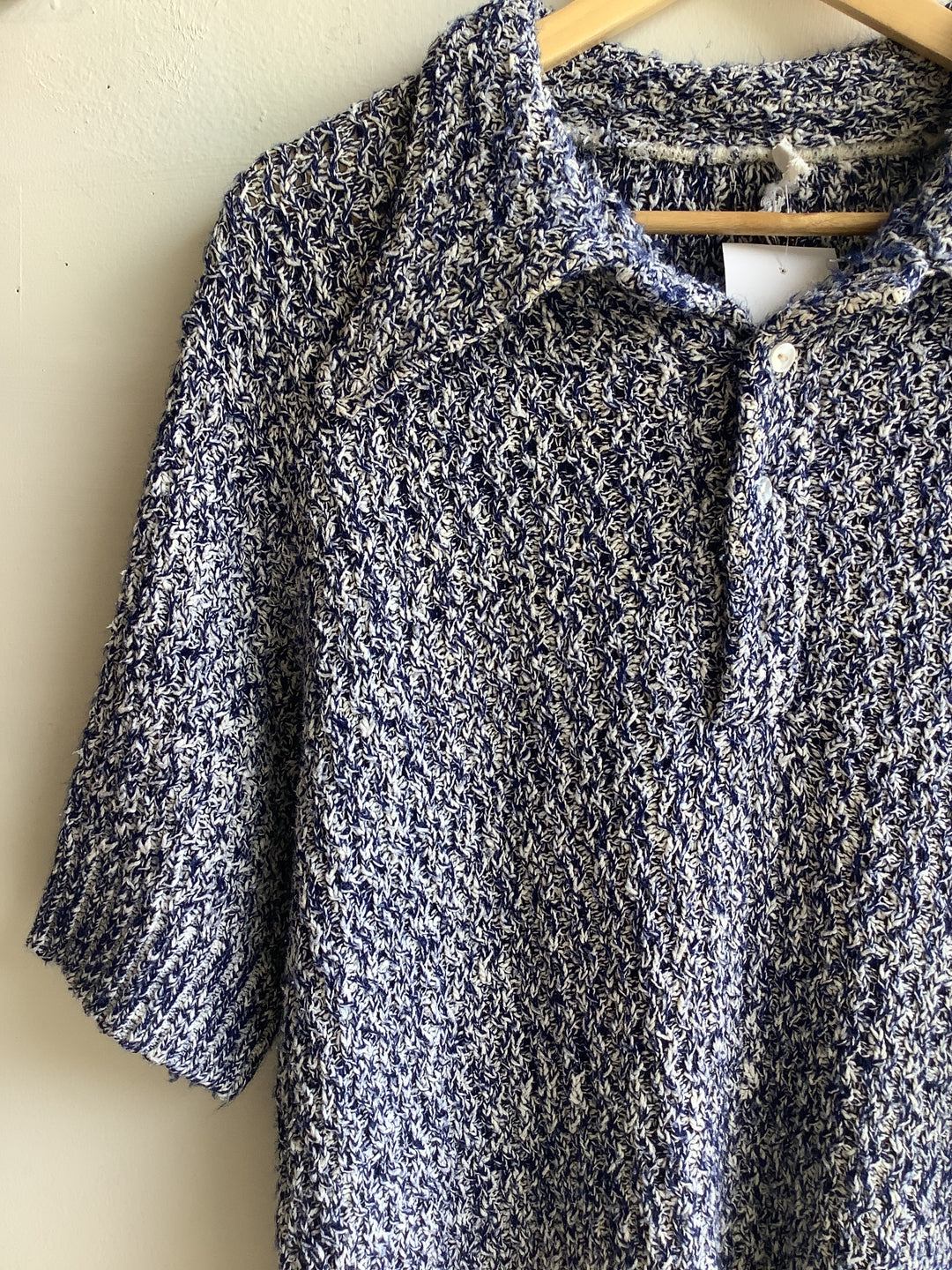 Vintage textured Knit Polo shirt sleeve sweater