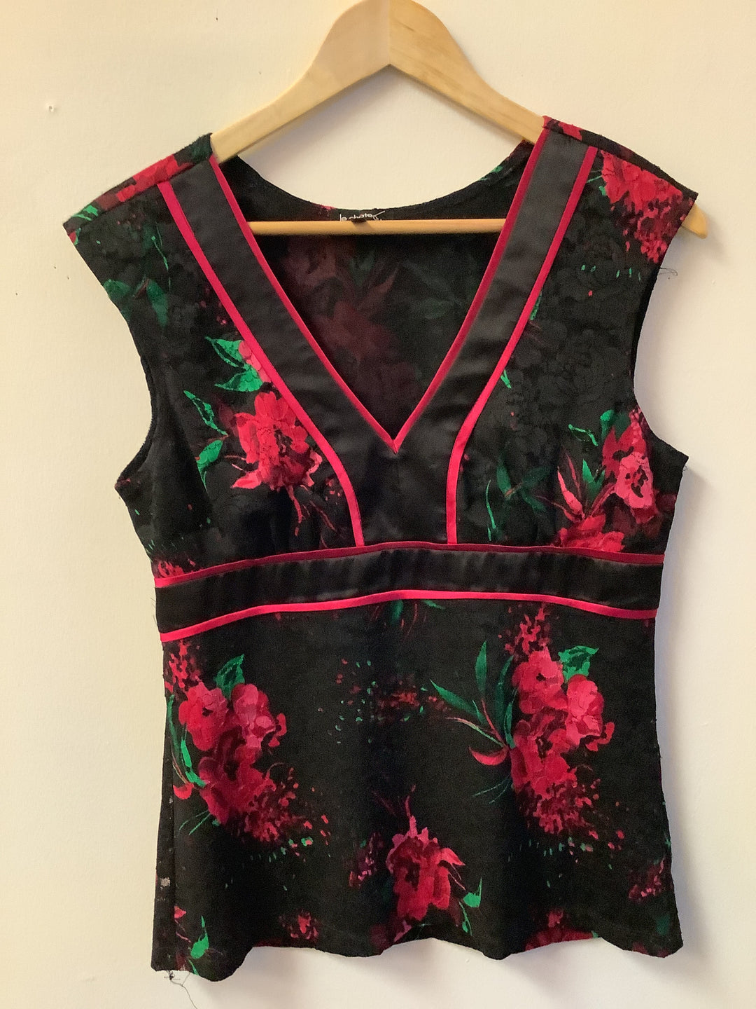 Vintage Crimson Garden Lace Panel Top