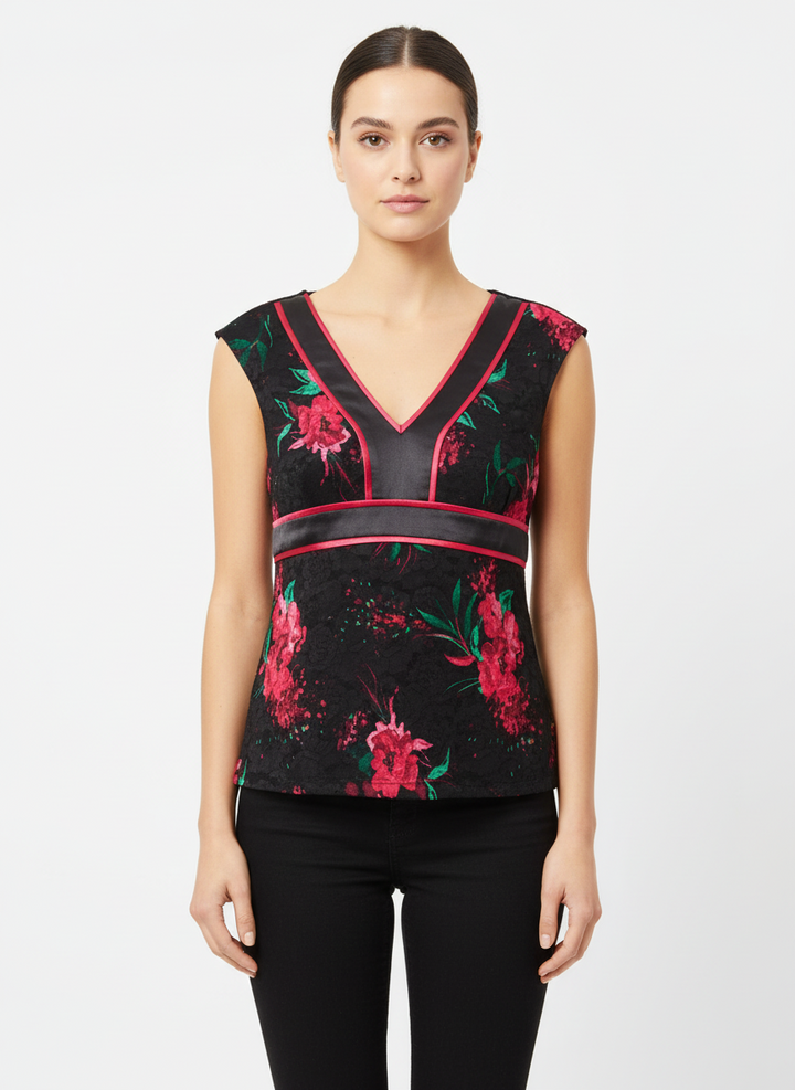 Vintage Crimson Garden Lace Panel Top