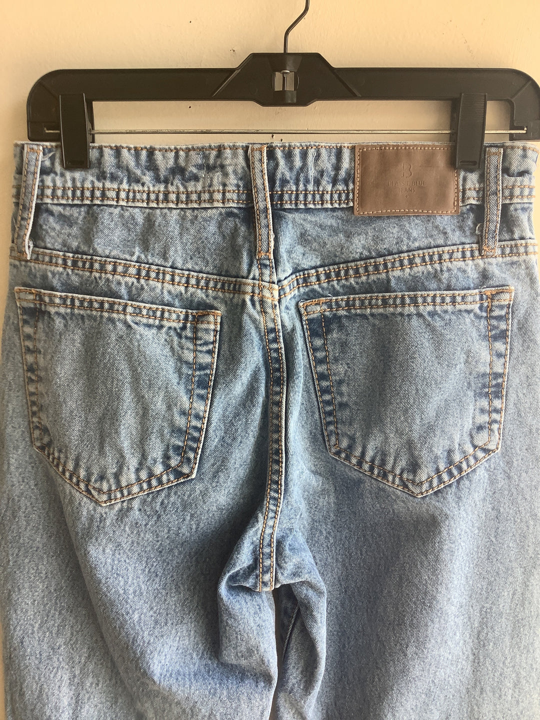 Classic Blue Raw Hem Mom Jeans