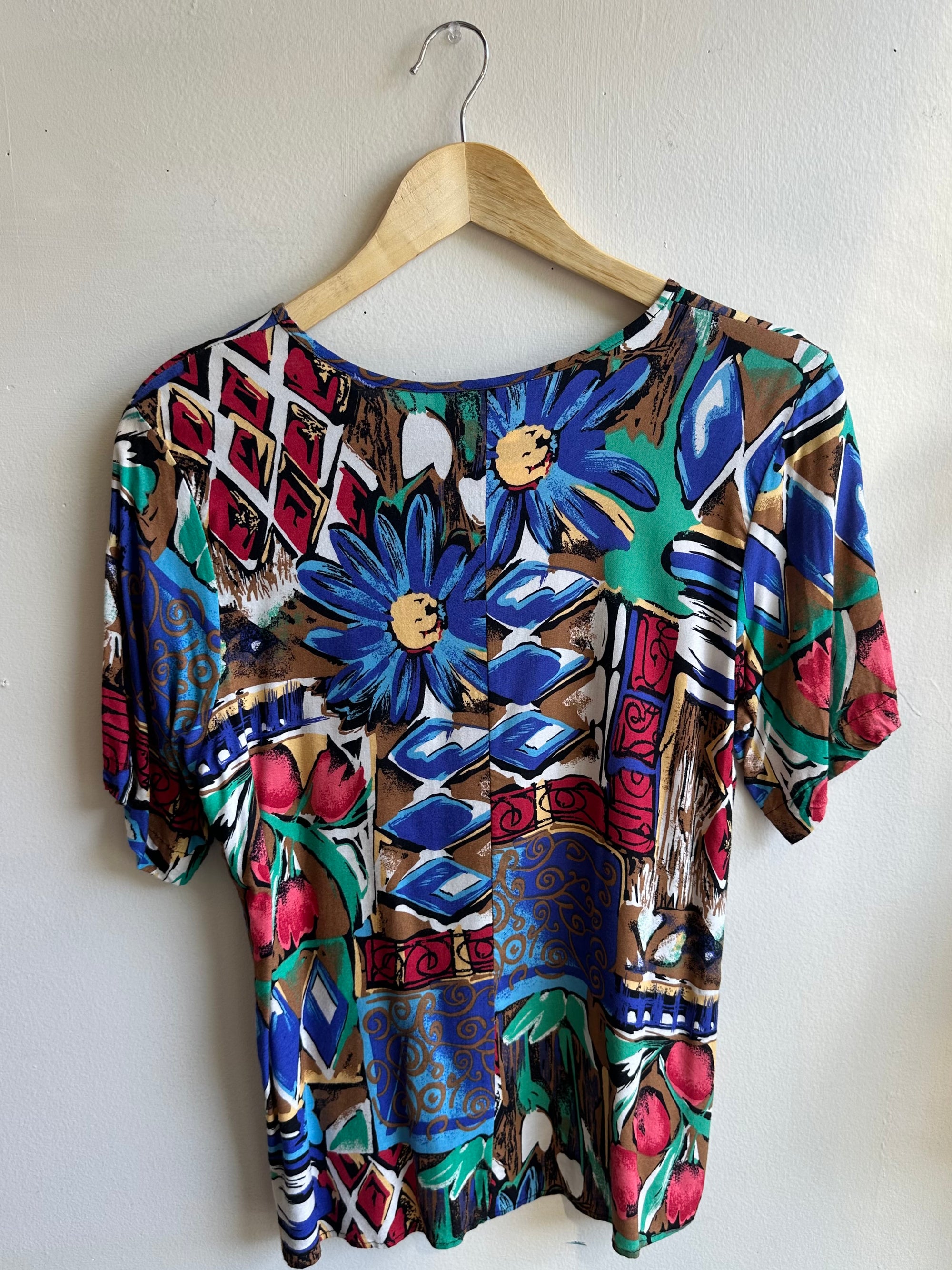 Vintage Garden Riot Blouse | Bold ’90s Floral Patchwork Pattern | Size Medium