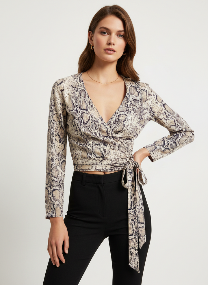 Vintage Silky Snakeskin Wrap Top