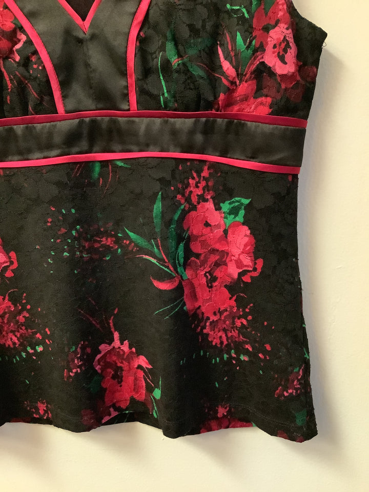 Vintage Crimson Garden Lace Panel Top