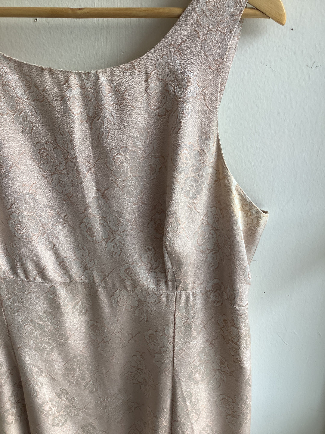Vintage Champagne Floral Satin Dress