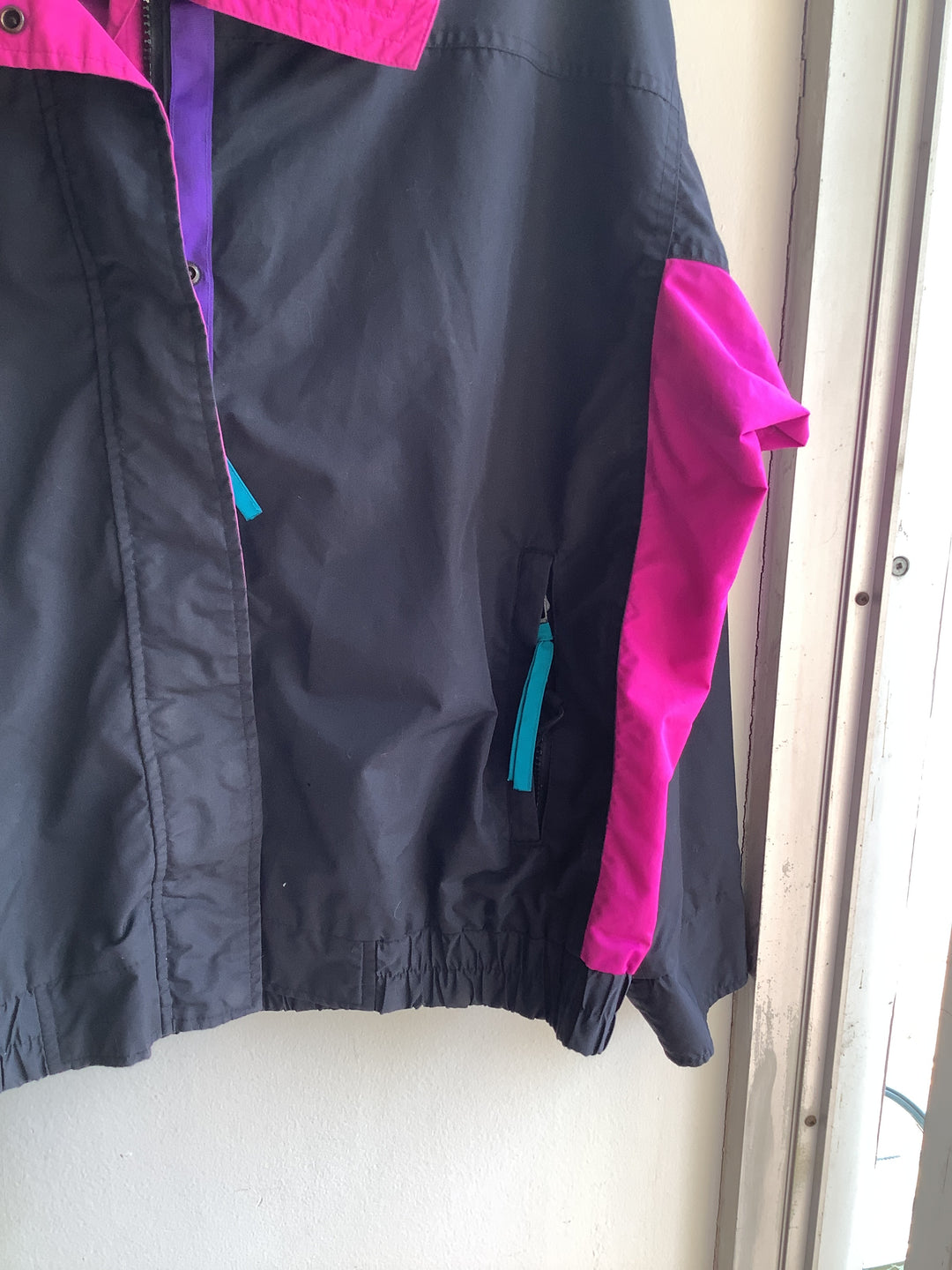 Vintage Columbia Black + Hot Pink Windbreaker Jacket