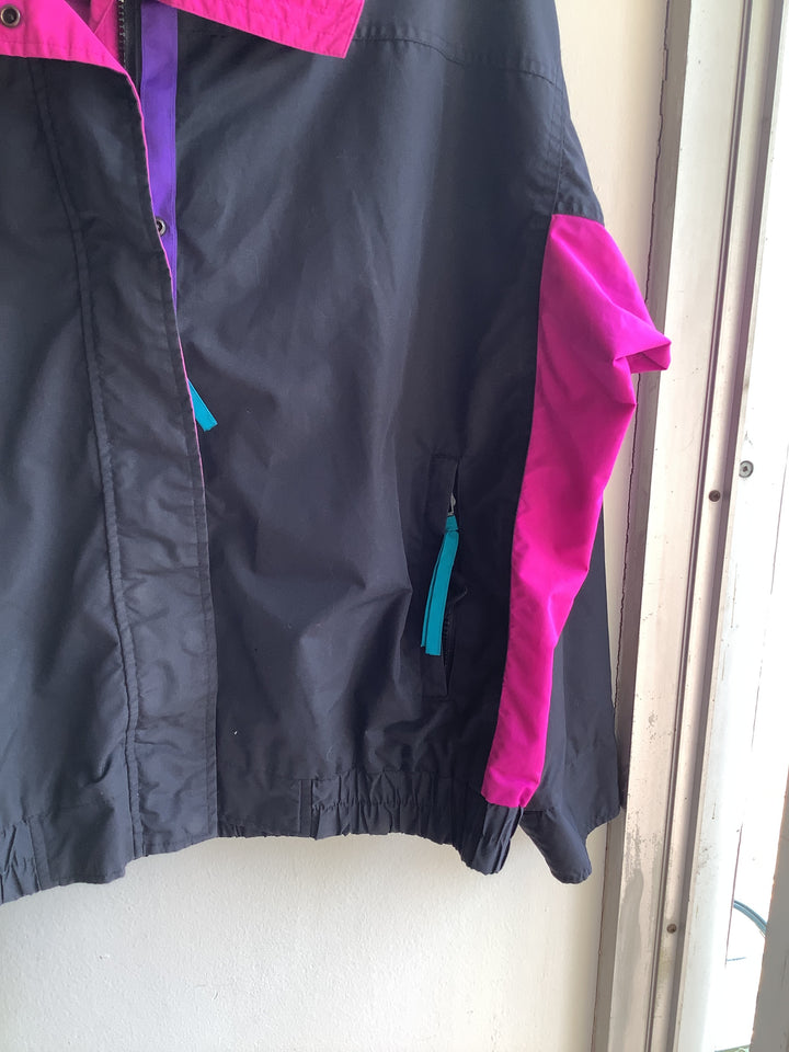 Vintage Columbia Black + Hot Pink Windbreaker Jacket