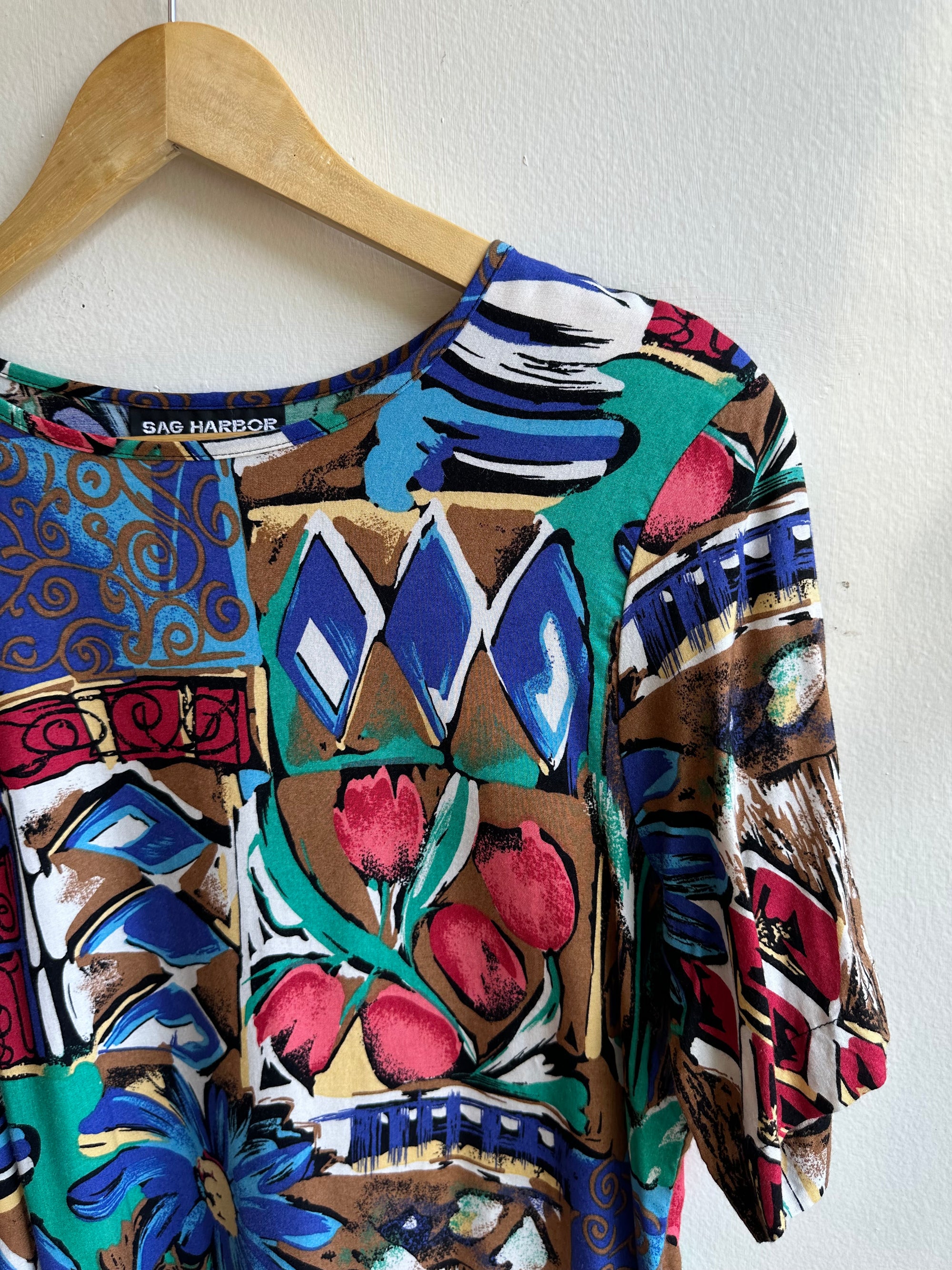 Vintage Garden Riot Blouse | Bold ’90s Floral Patchwork Pattern | Size Medium