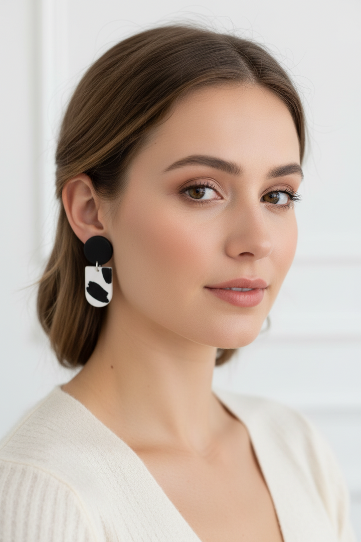 Kactus Blue Cow Print Handmade Clay Earrings