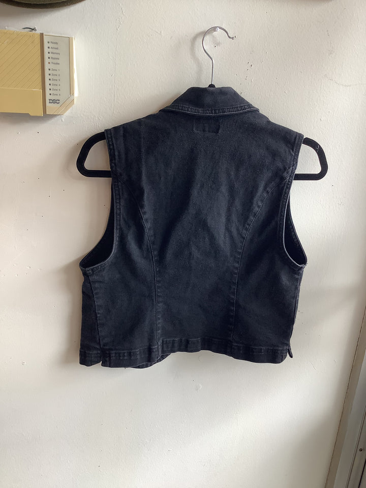 Vintage Black Cropped Denim Vest