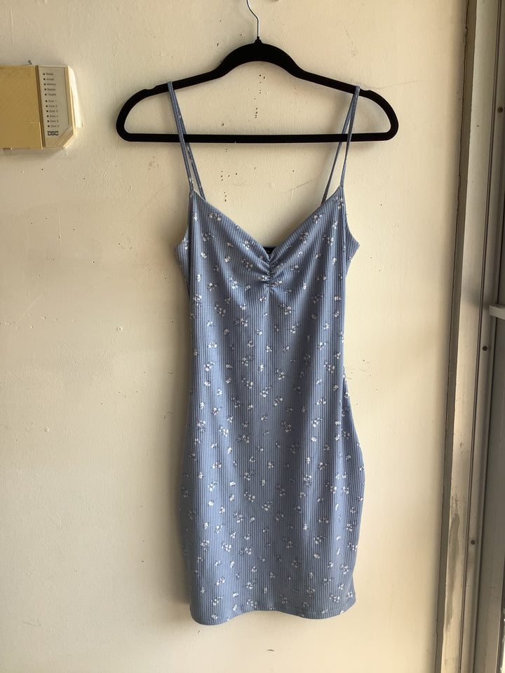 Blue Floral Ruched Mini Dress
