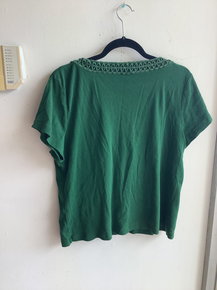Talbots Emerald Green Crochet-Trim Top
