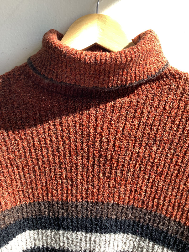 Y2K Rust Striped Turtleneck Sweater