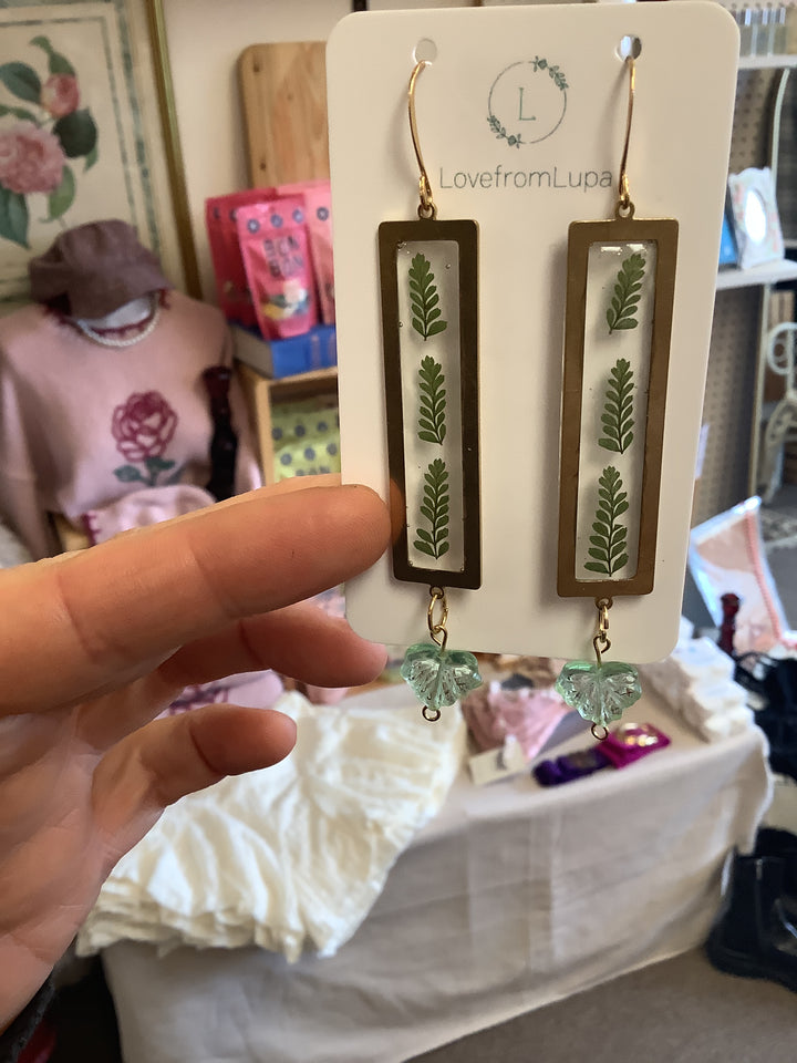 Fern Rectangle Resin Earrings - Love From Lupa