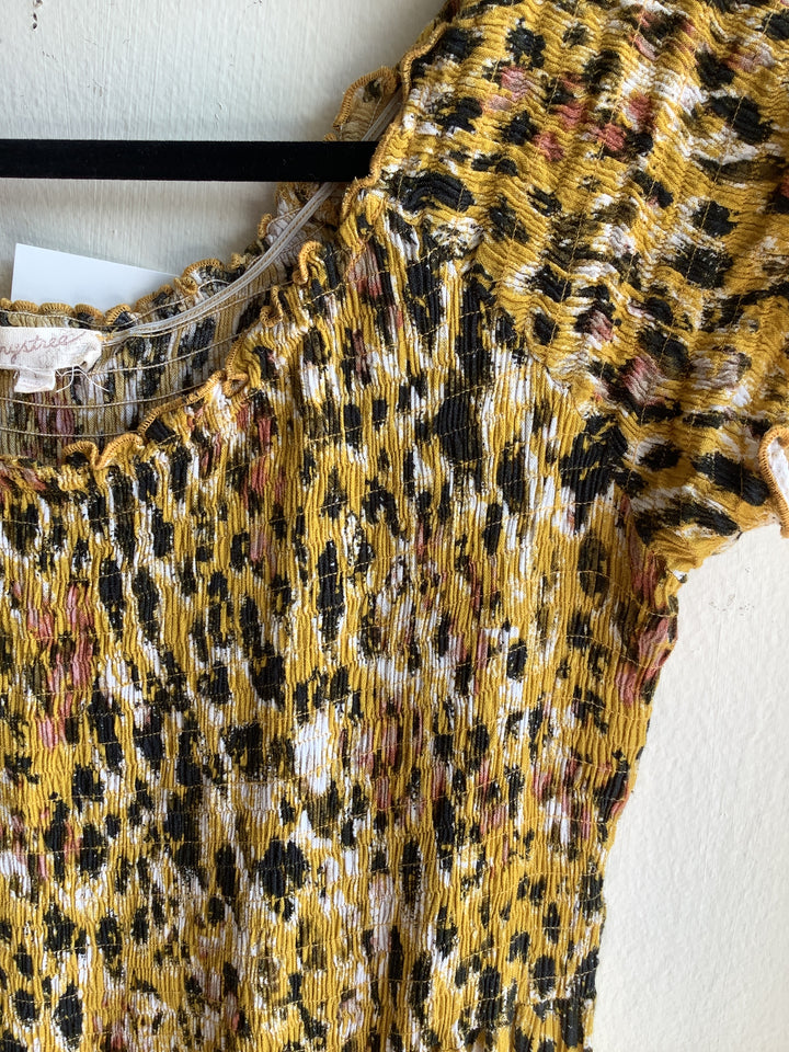 Mustard Floral Smocked Midi Dress