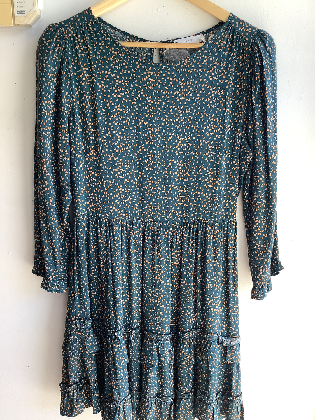 Lush Teal Dotted Ruffle Mini Dress
