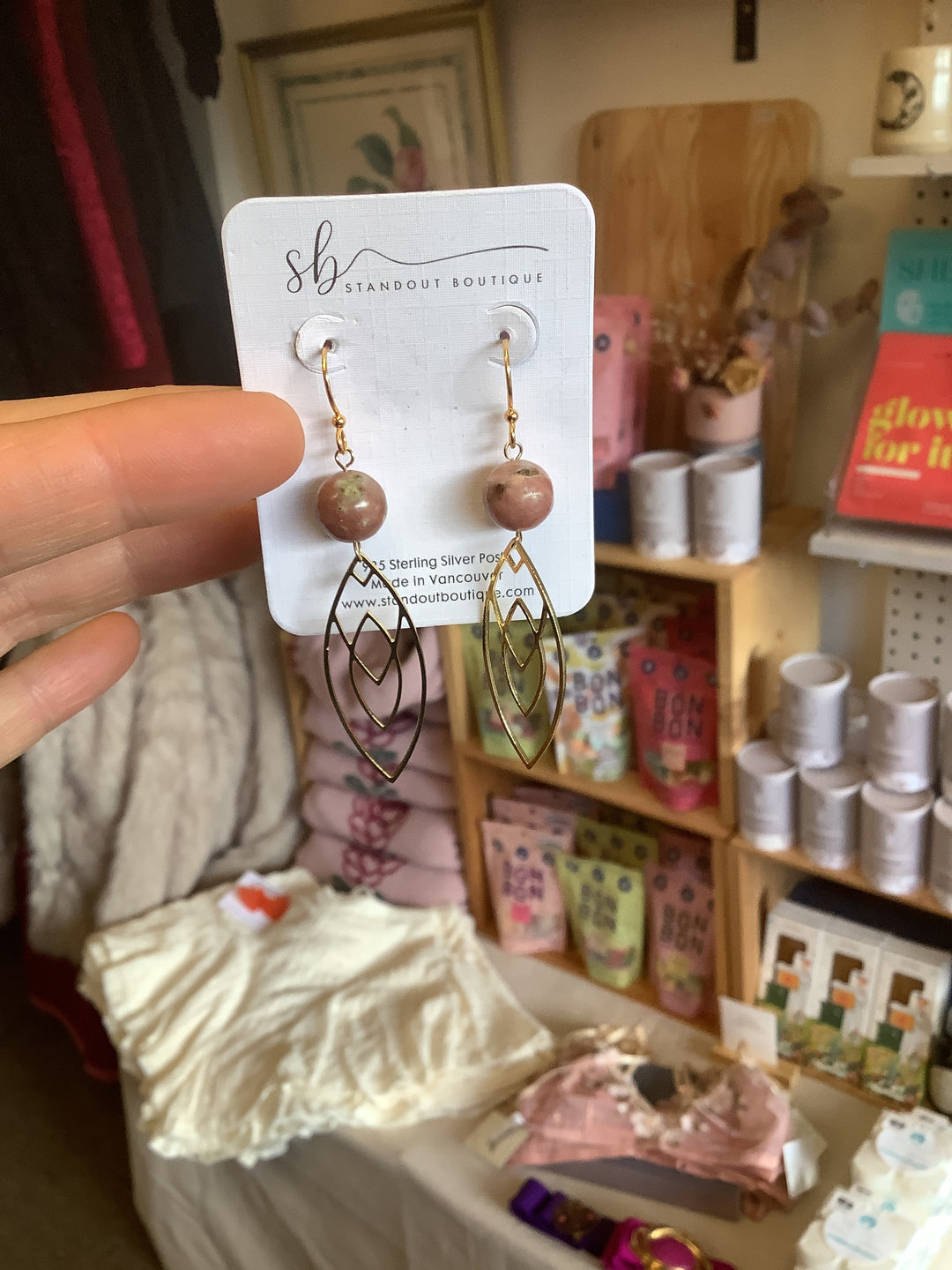 Standout Boutique Pink Jasper Earrings- Vancouver BC