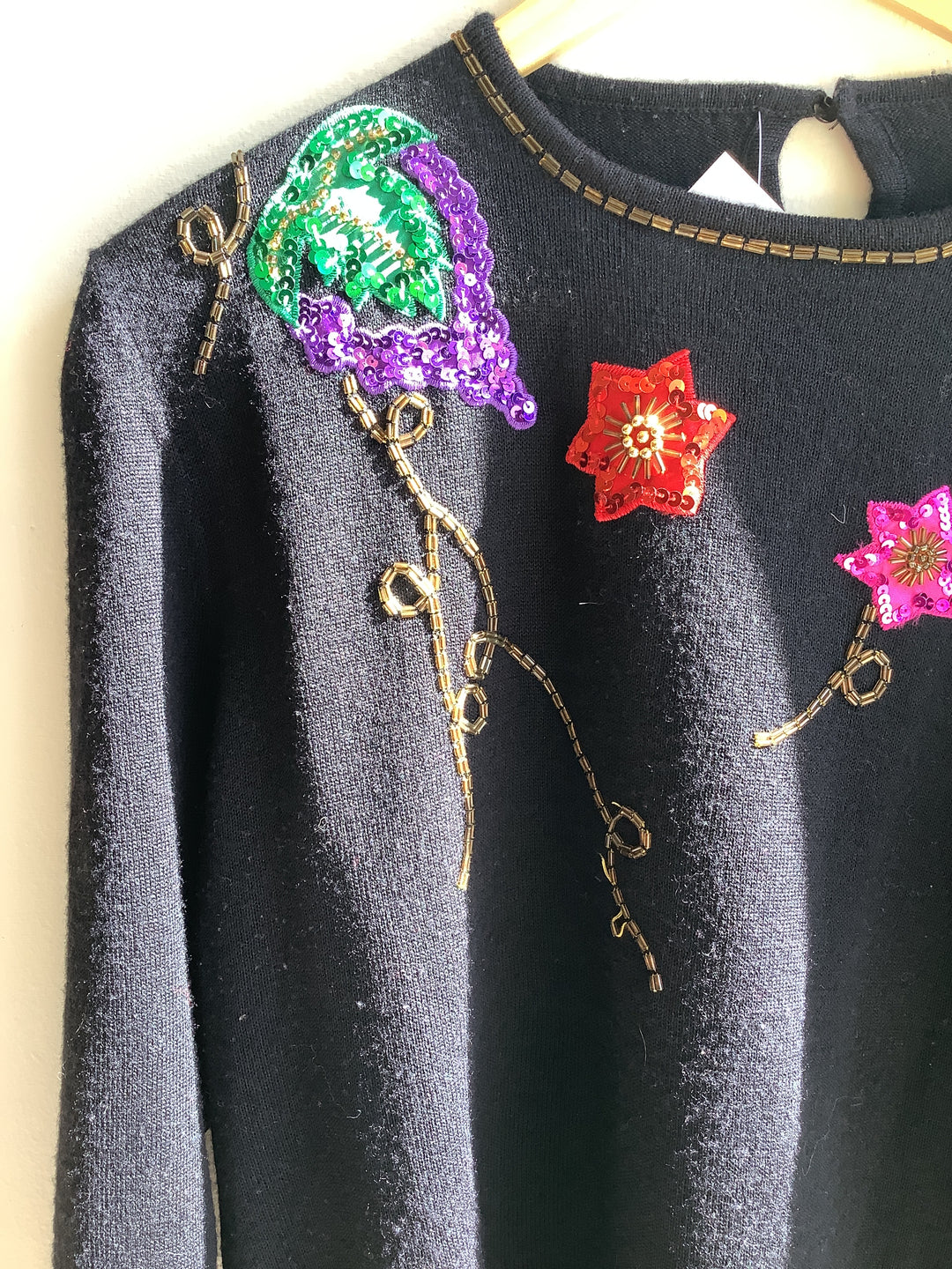 Vintage 80s Sequin Floral Embellished Sweater