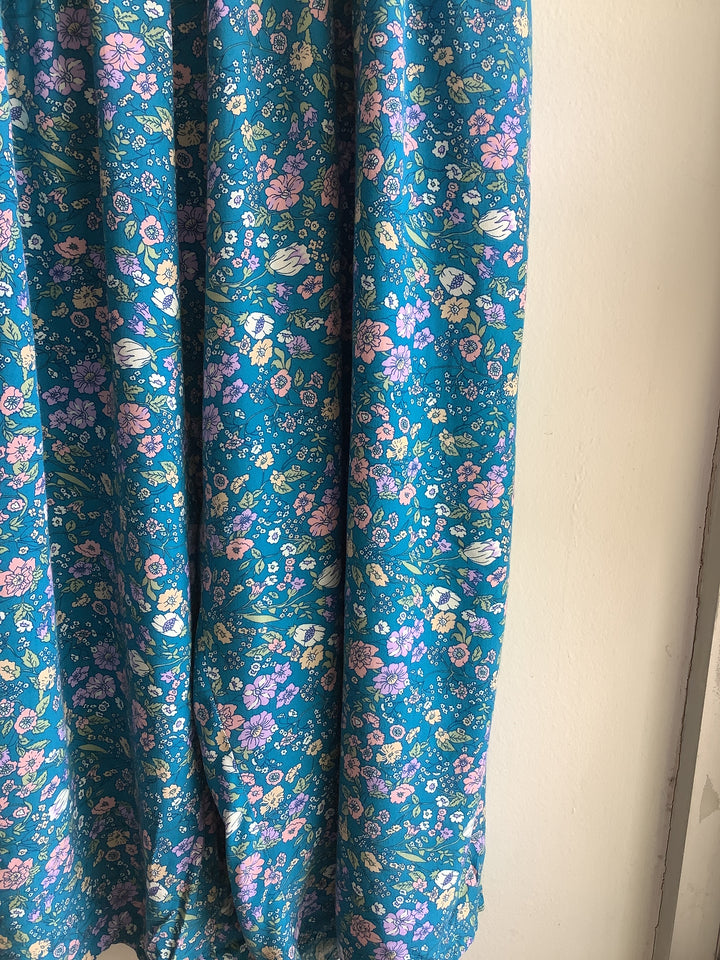 Teal Floral Smocked Capri Romper