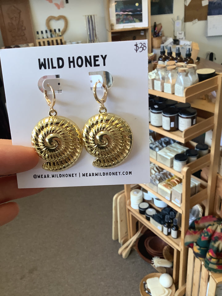 Wild Honey Golden Shell Drop Earrings