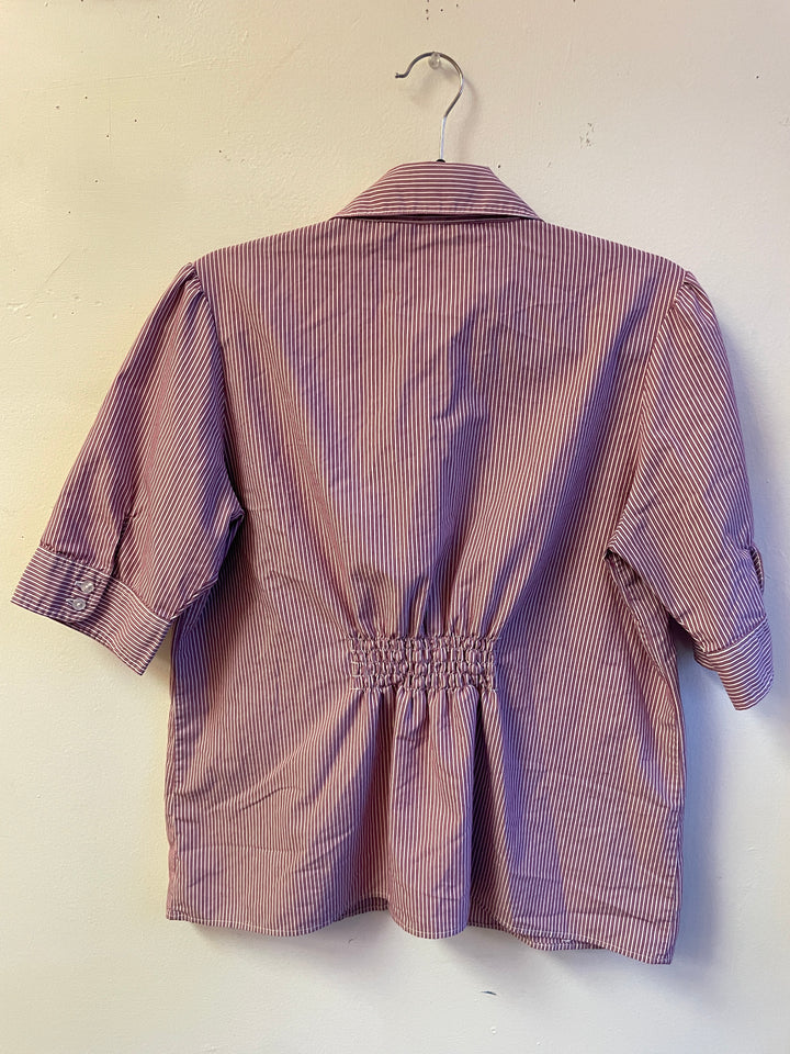 Plum Pinstripe Smocked Back Blouse