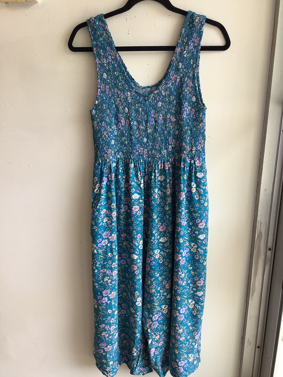 Teal Floral Smocked Capri Romper
