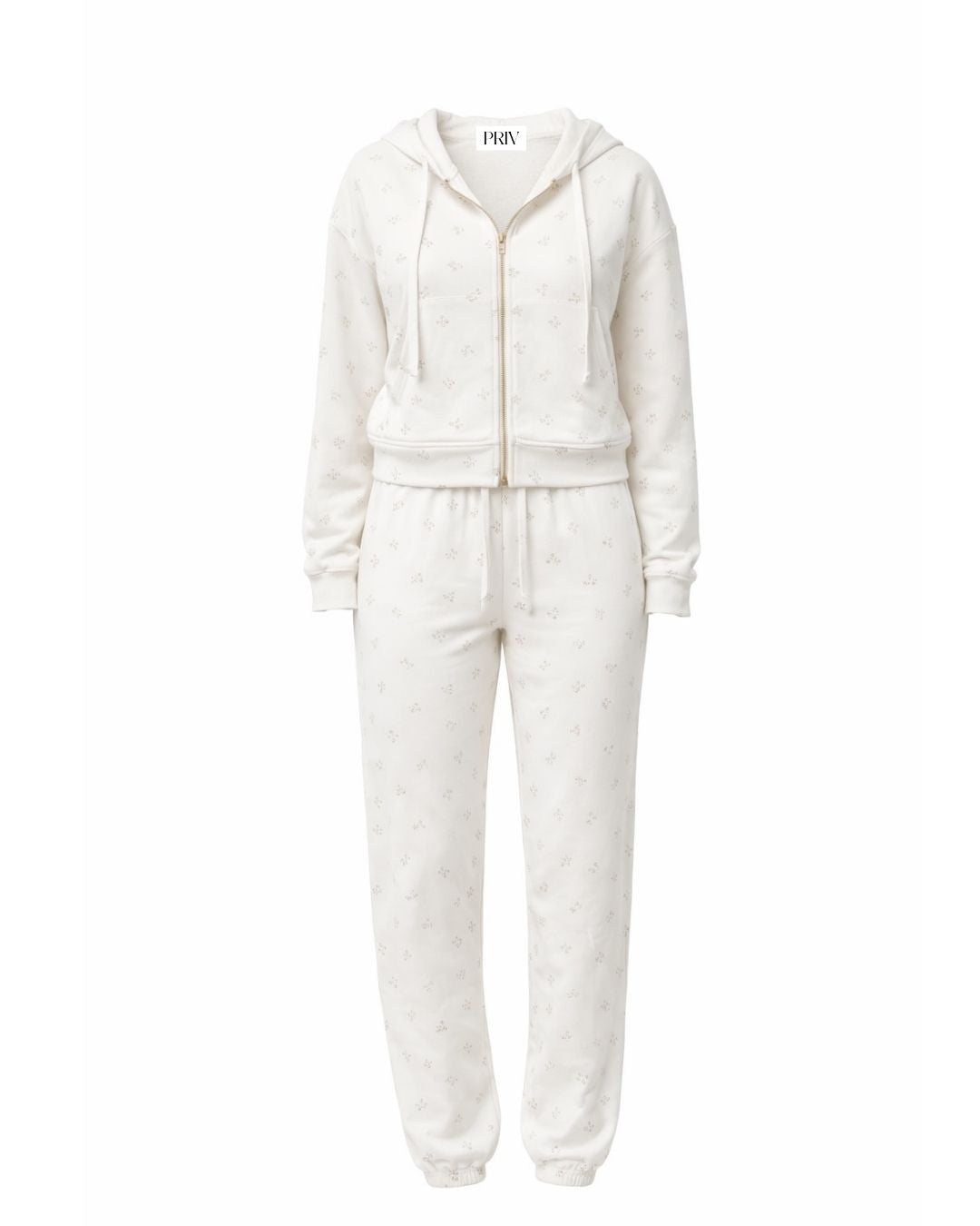 Camille – Cotton Signature Print Zip Hoodie &amp; Jogger Leisure Set 2PC In Floral