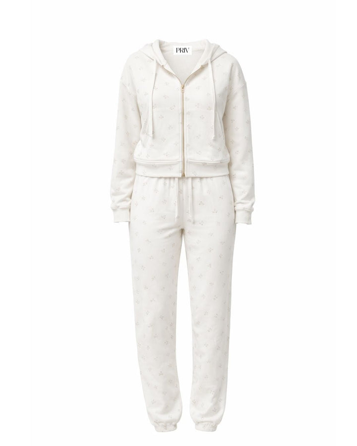 Camille – Cotton Signature Print Zip Hoodie &amp; Jogger Leisure Set 2PC In Floral