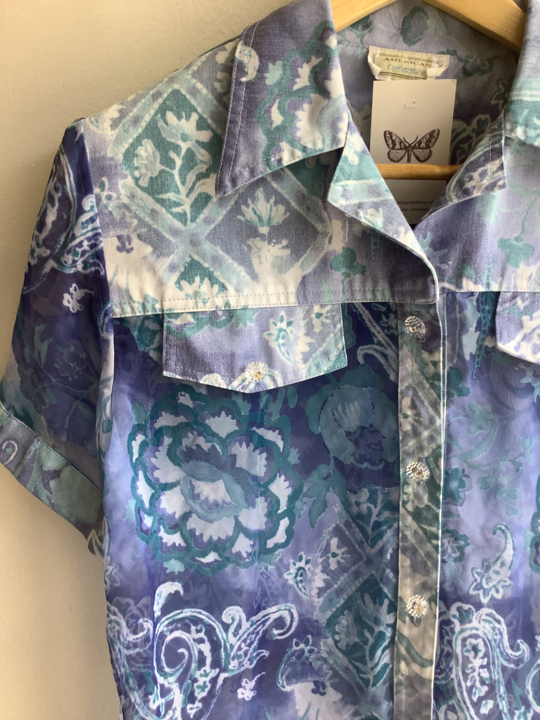 Vintage Sheet Western Shirt | Blue Paisley Bloom | Size Medium