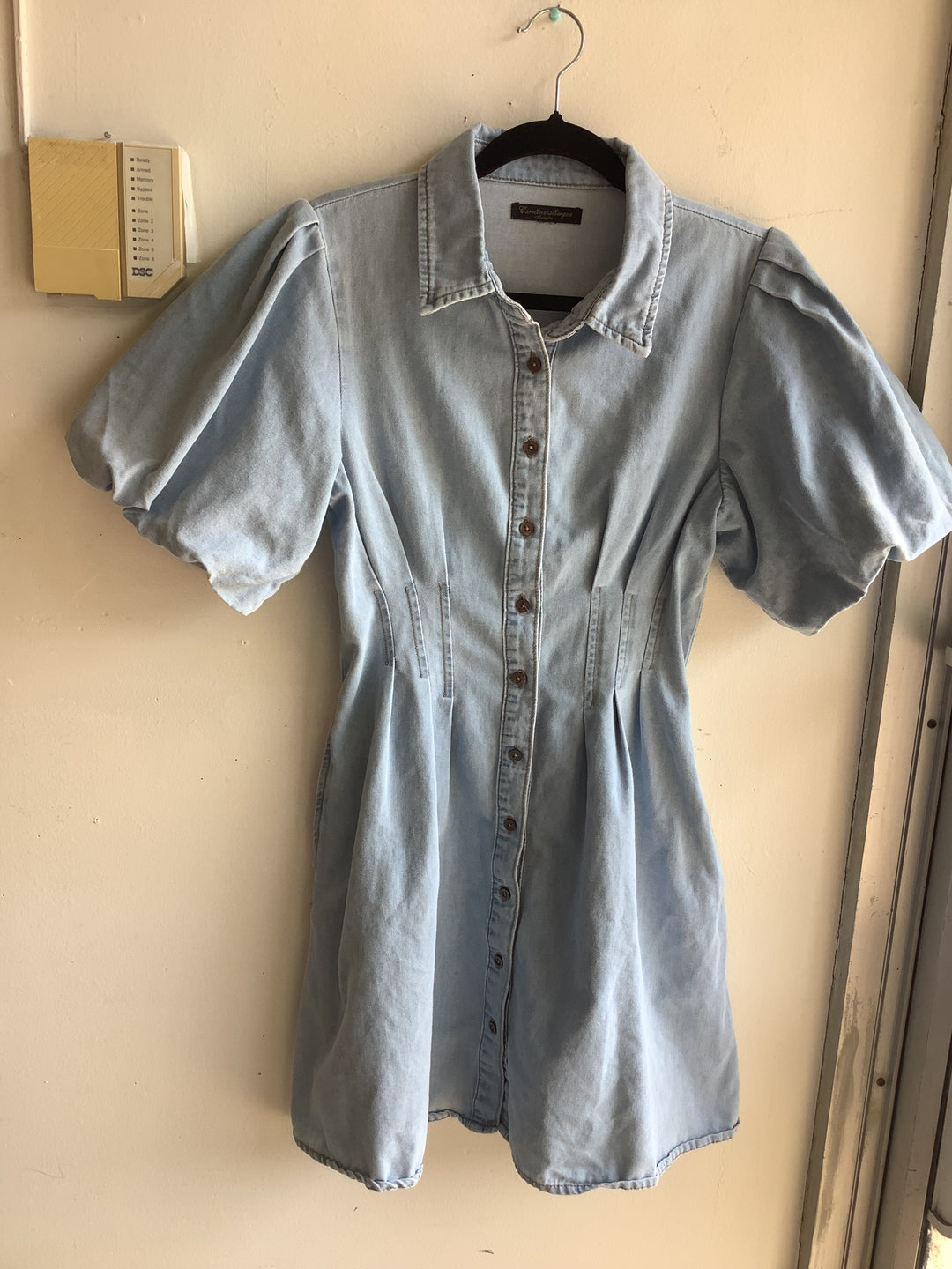 Caroline Morgan Puff Sleeve Denim Mini Dress