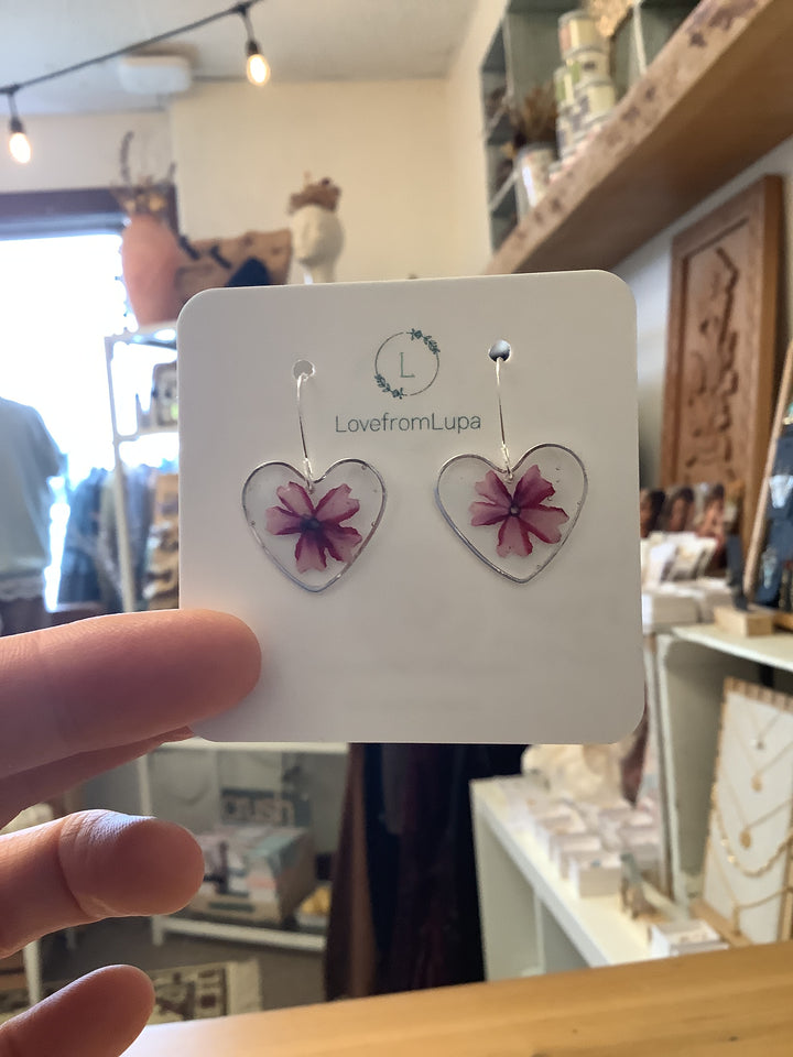 Heart Flower Resin Earrings- Love From Lupa