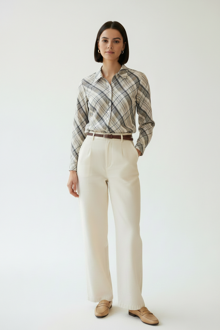 Soft Drift Linen Plaid Button-Up