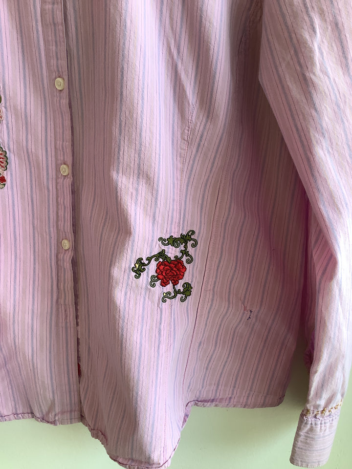 Embroidered Cabi Pink Stripe Blouse
