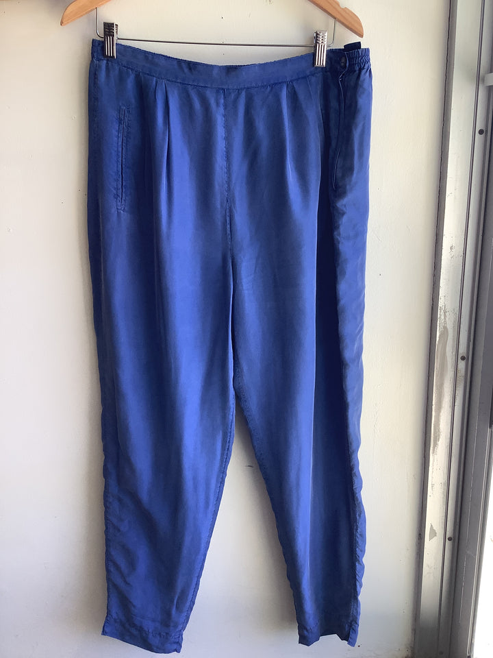 Vintage 1980s Royal Blue Silk Pants | Size Large